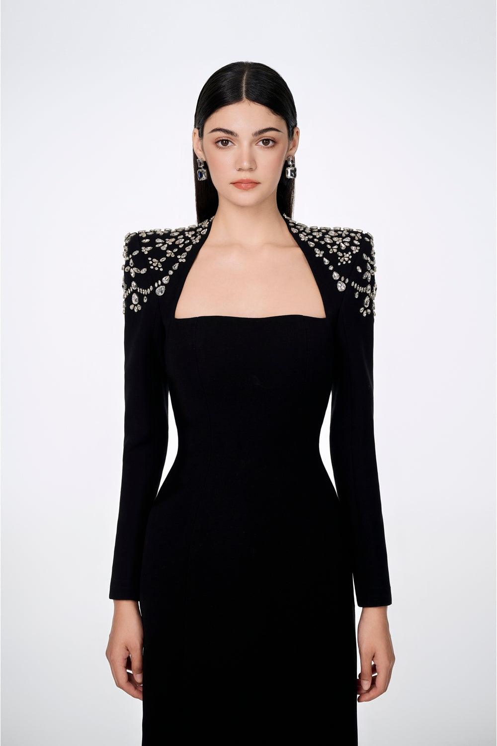 Long Sleeve Queen Anne Neckline Dress